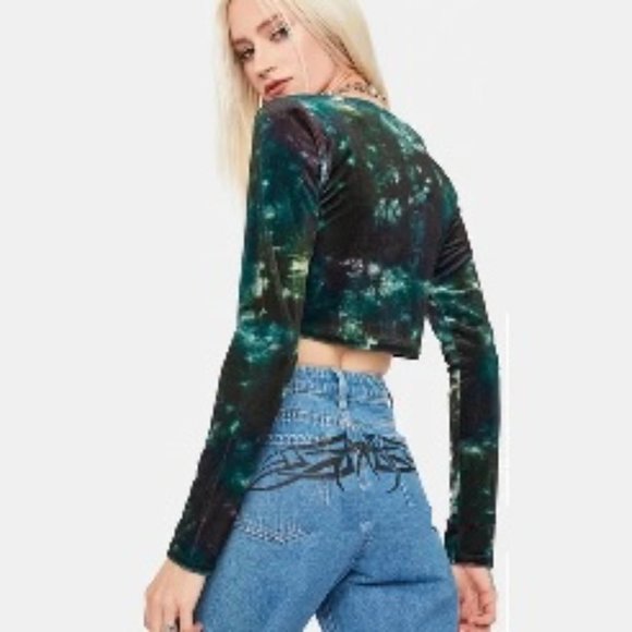 NWT BDG Urban Outfitters Scoop Neck Velvet Crop Top In Green Tie Dye Size M - Picture 4 of 8